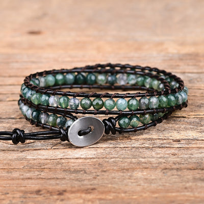 Pulsera de dos capas con ágata india natural, conexión terrenal y fuerza interior