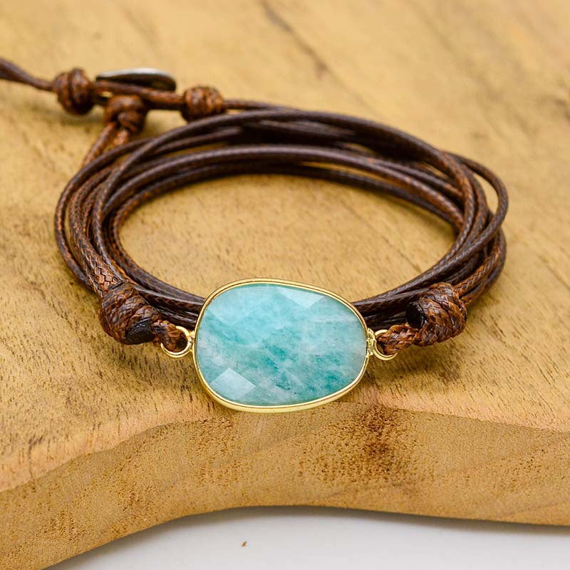 Pulsera de Amazonita Multicapa Tejida a Mano