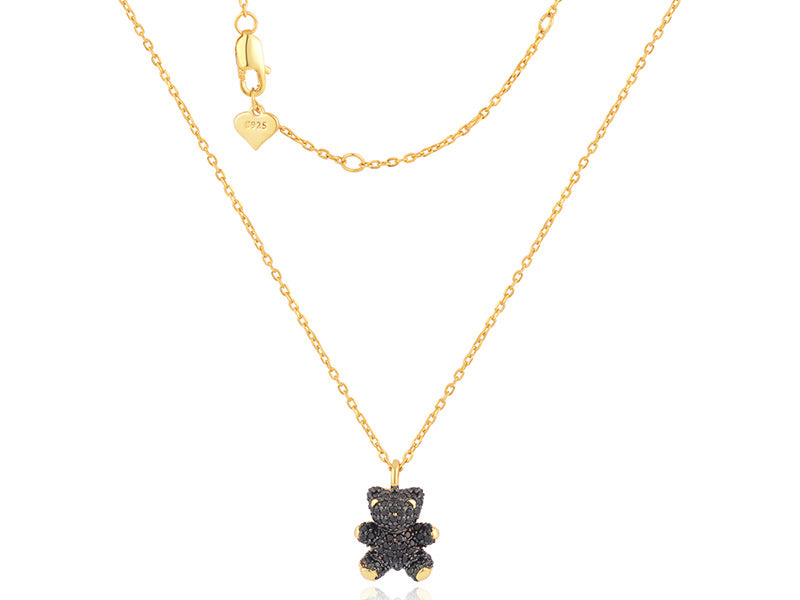 Collar de oso brillante en plata 925 bañado en oro de 14 quilates