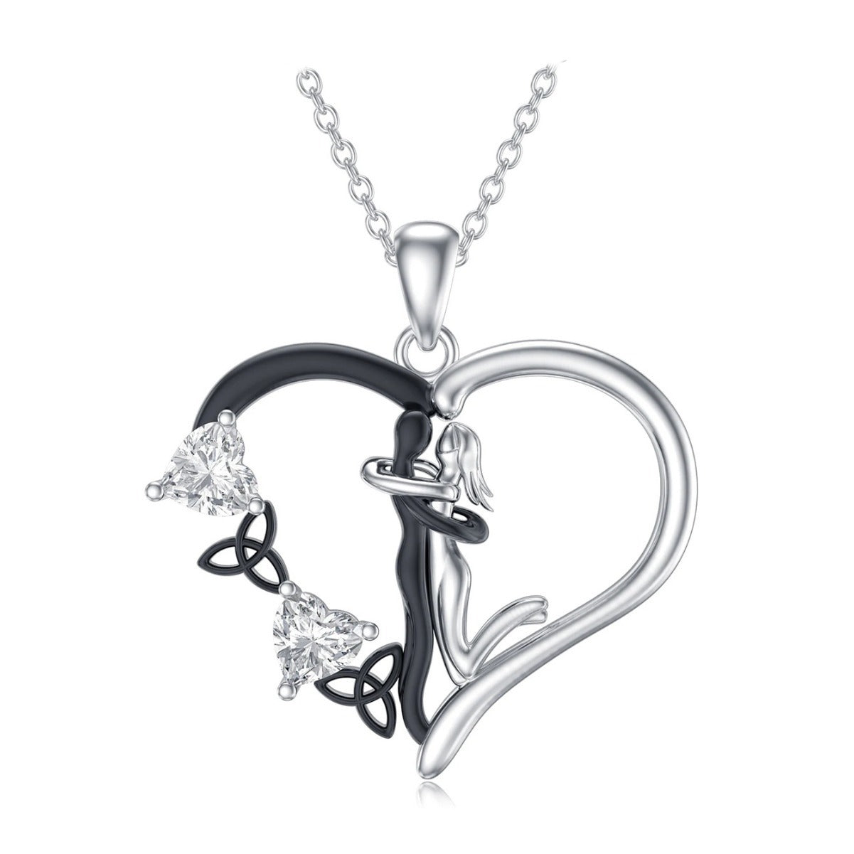 Collar pareja abrazándose en plata 925, símbolo de amor profundo y conexión eterna