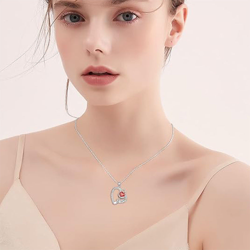 Collar corazón de rosa en plata 925 con jaspe rojo, pasión y protección emocional