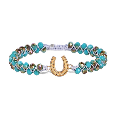 Pulsera de Cristal Checo con Amuleto de Herradura Dorada