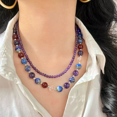 Collar Zen Doble Capa con Amatista, Lapislázuli y Cristal – Armonía, Luz y Energía Interior