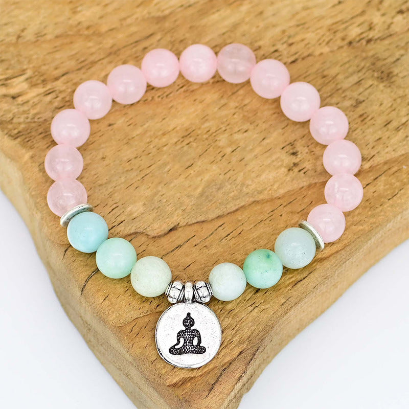 Pulsera de cuarzo rosa con Cabeza de Buda – Amor y paz interior