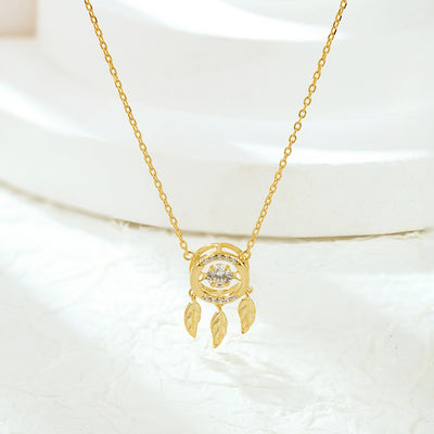 Collar atrapasueños en plata 925 bañada en oro de 14k, talismán brillante de protección y belleza espiritual