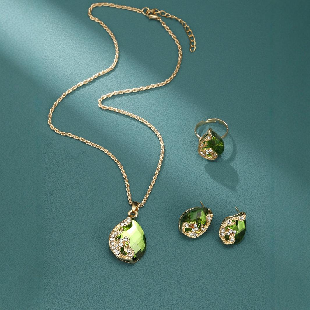 Reloj de Cuarzo Verde con Flor de Diamante y Set de Joyas de Perlas: Elegancia y Energía en tu Día