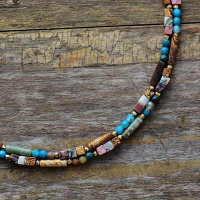 Collar Bohemia de Doble Capa: Turquesa & Cuarzo Azul – Elegancia y Energía Natural