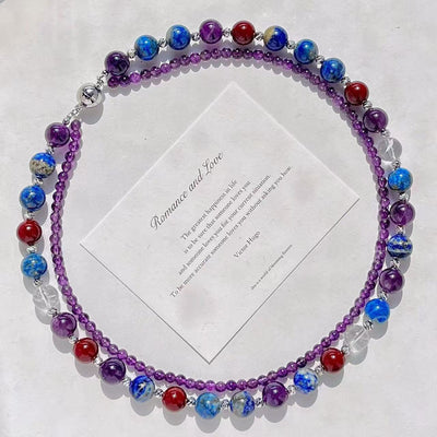 Collar Zen Doble Capa con Amatista, Lapislázuli y Cristal – Armonía, Luz y Energía Interior