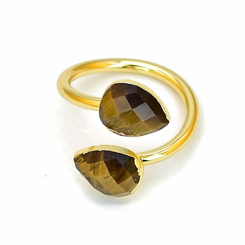 Anillo ajustable de ojo de tigre natural, fuerza y enfoque con energía protectora