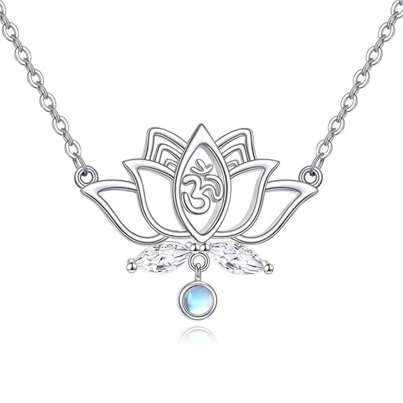Collar flor de loto con piedra lunar en plata 925