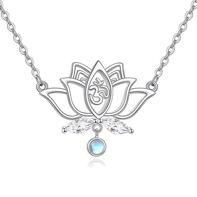 Collar flor de loto con piedra lunar en plata 925
