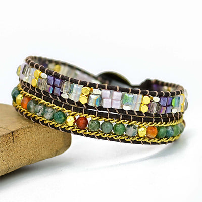 Pulsera de dos capas con piedras naturales variadas y ágata, armonía multicolor y protección energética