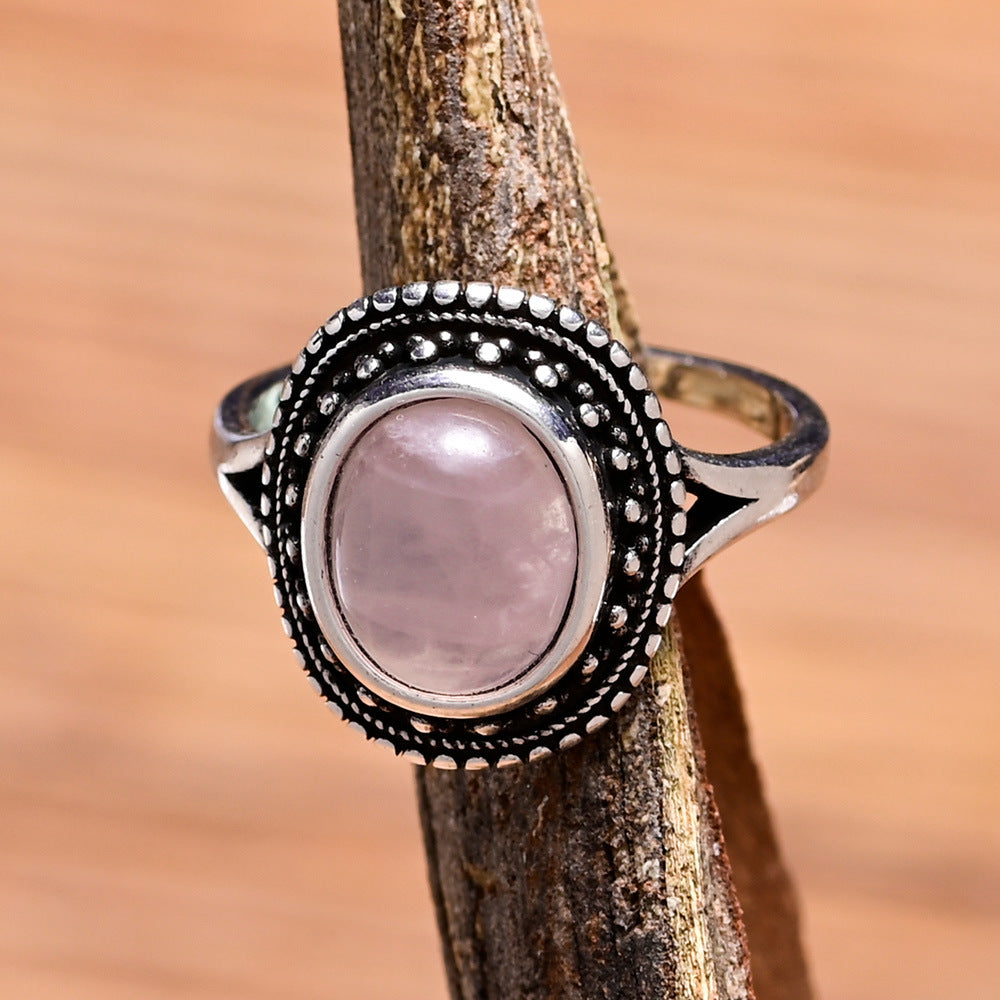 Anillo bohemio de cuarzo rosa en plata 925, amor propio y energía suave con estilo natural