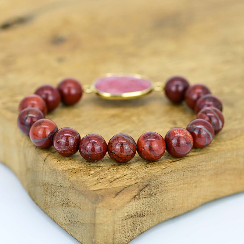 Pulsera de Jaspe Rojo con Vetas de Madera – Fuerza y Conexión a la Tierra