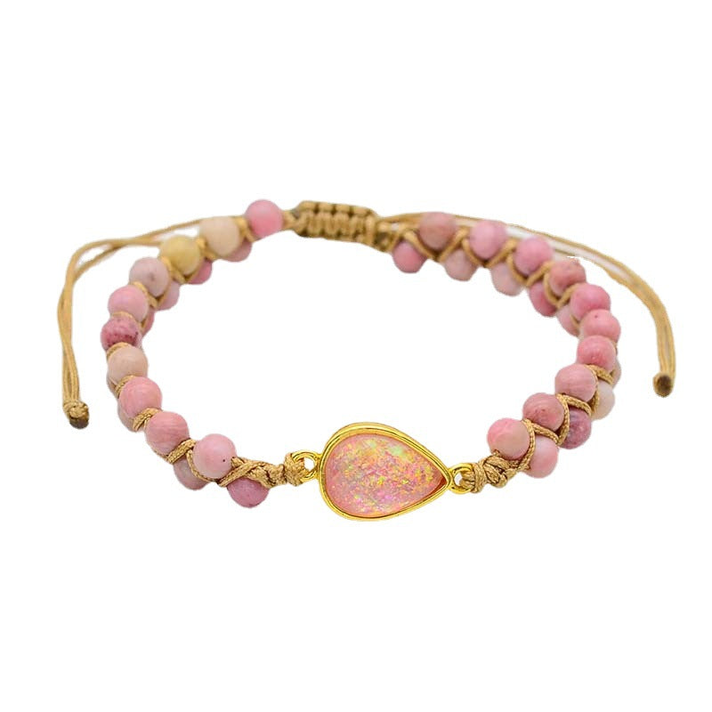 Pulsera Trenzada con Ópalo Rosa y Cuentas Naturales