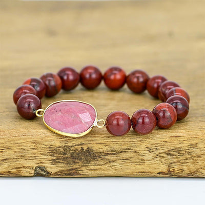 Pulsera de Jaspe Rojo con Vetas de Madera – Fuerza y Conexión a la Tierra