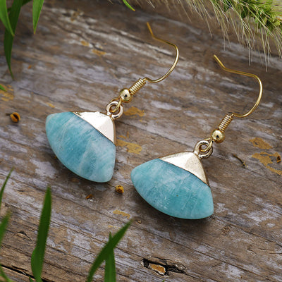 Pendientes abanico de cuarzo rosa y amazonita: amor propio y calma