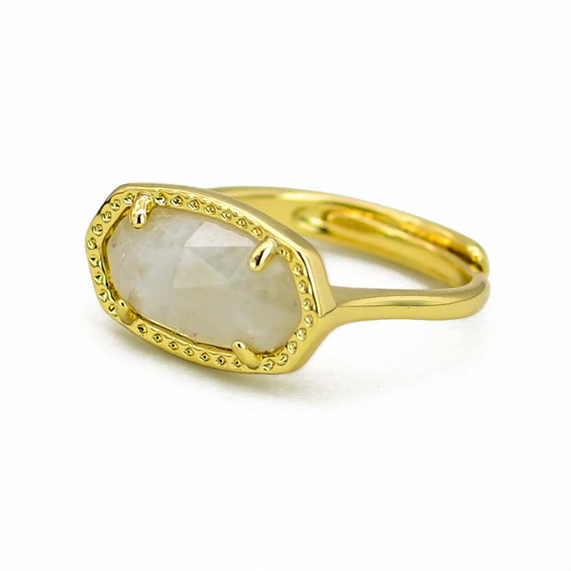 Anillo de piedra lunar en cobre, energía intuitiva y belleza suave