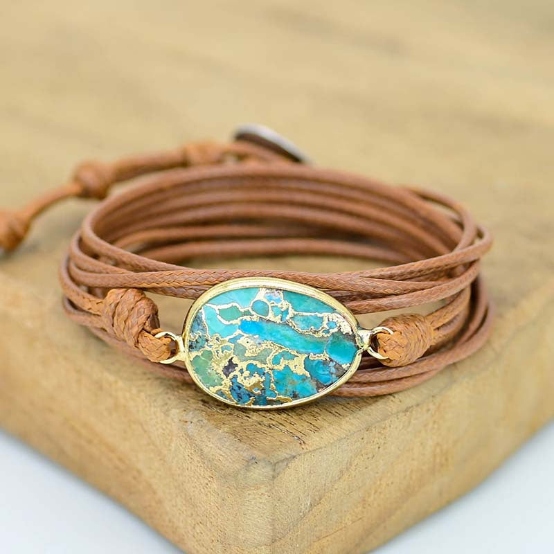Pulsera Bohemia con Turquesa y Cuerda Marrón