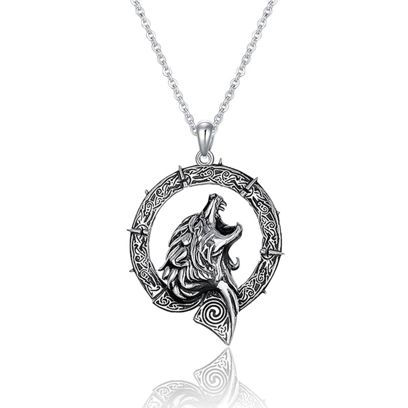 Collar cabeza de lobo en plata negra 925, símbolo de fuerza y libertad interior