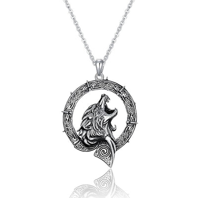 Collar cabeza de lobo en plata negra 925, símbolo de fuerza y libertad interior