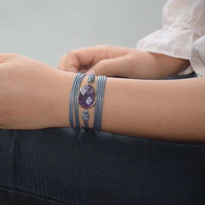 Pulsera Curativa de Amatista con Cuerda Azul o Marrón Encerada