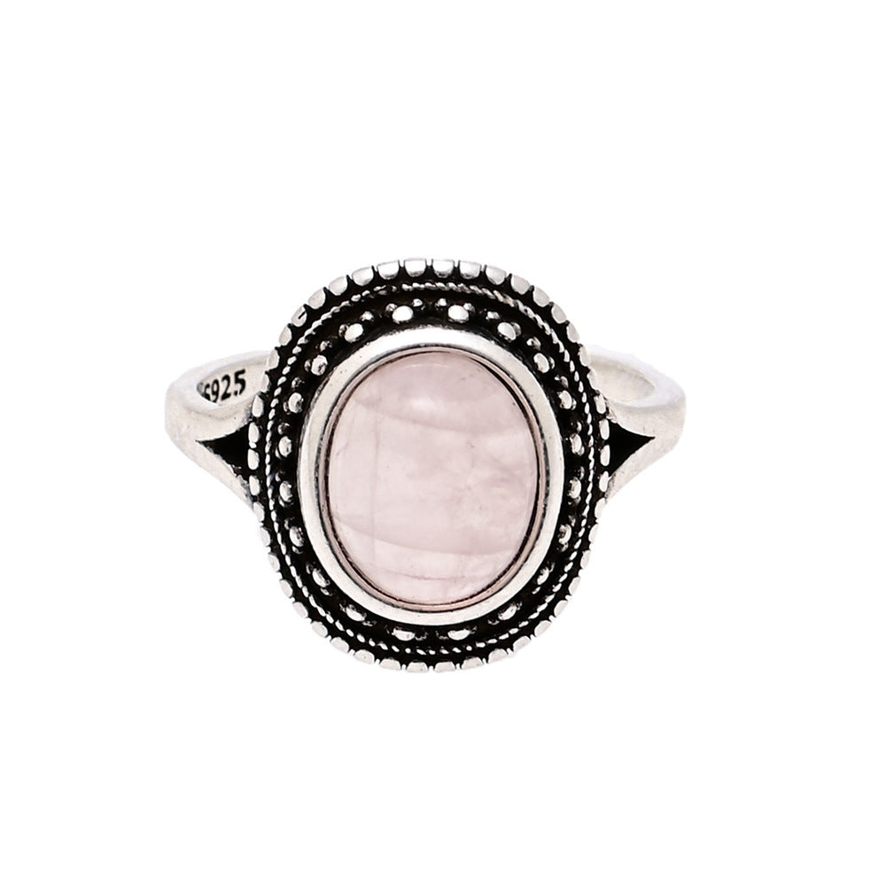 Anillo bohemio de cuarzo rosa en plata 925, amor propio y energía suave con estilo natural