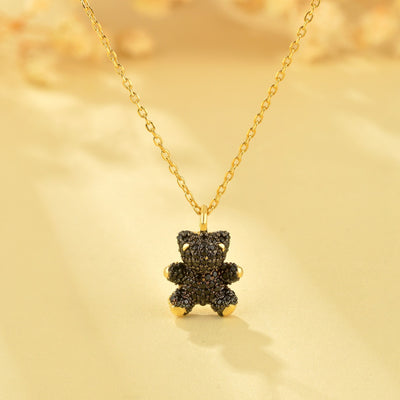 Collar de oso brillante en plata 925 bañado en oro de 14 quilates