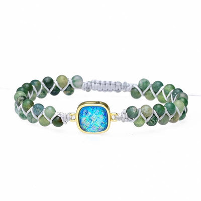 Pulsera de Cuentas Verdes con Centro Iridiscente