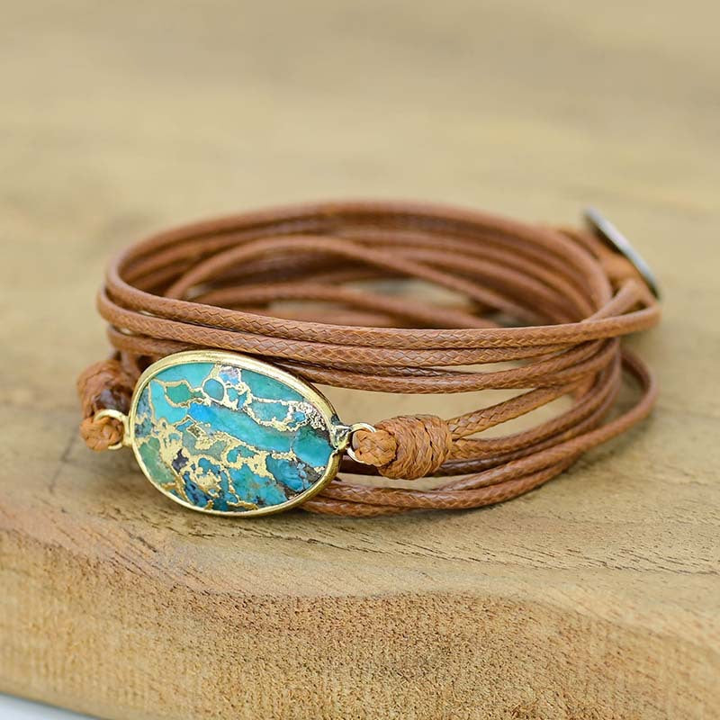Pulsera Bohemia con Turquesa y Cuerda Marrón