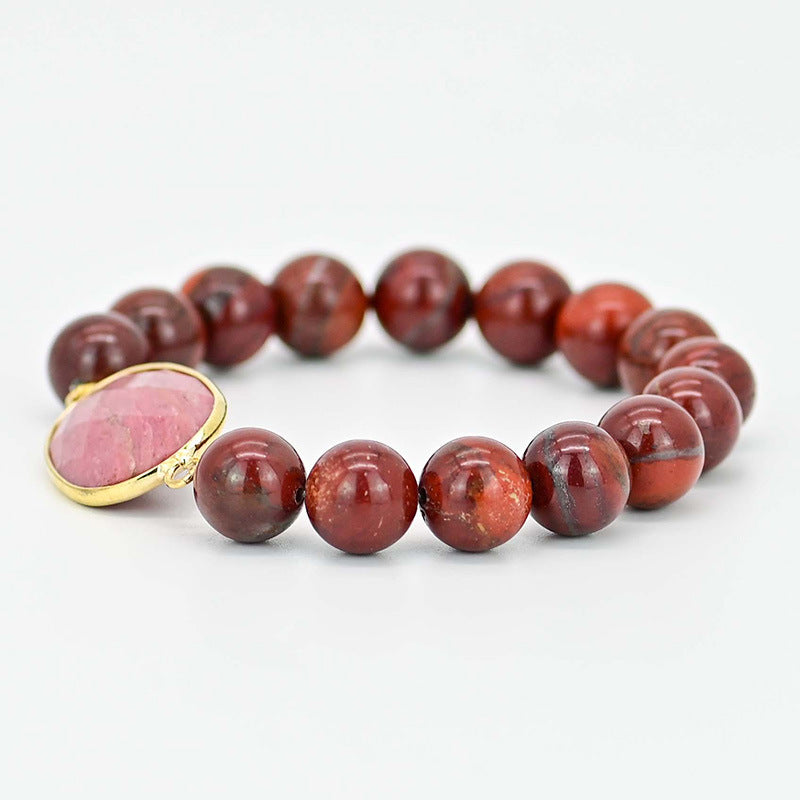 Pulsera de Jaspe Rojo con Vetas de Madera – Fuerza y Conexión a la Tierra