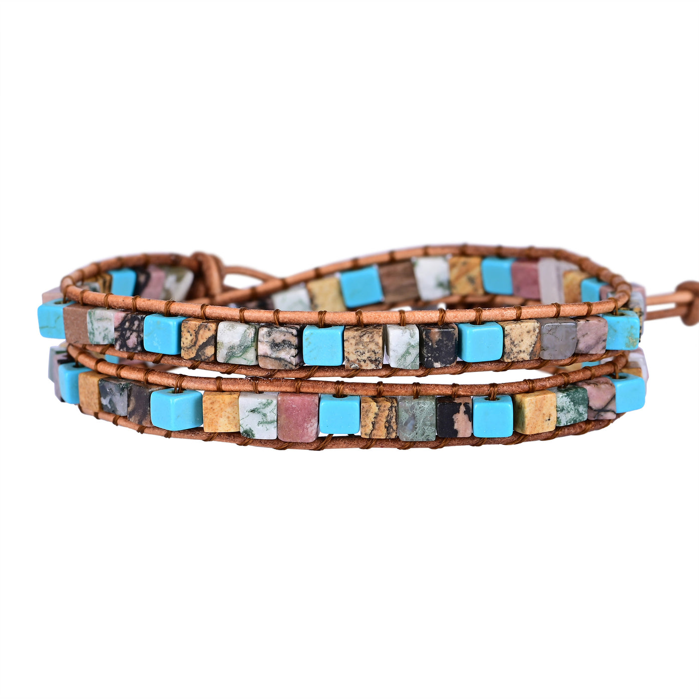 Pulsera de dos capas con turquesa cuadrada, protección emocional y energía libre