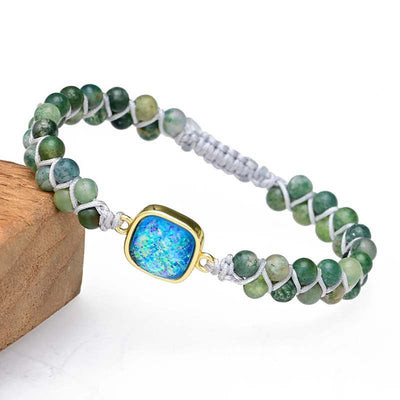 Pulsera de Cuentas Verdes con Centro Iridiscente