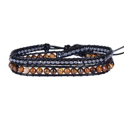 Pulsera tejida a mano de dos capas con ágata natural envuelta, equilibrio y autenticidad artesanal