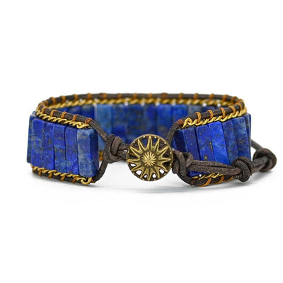 Pulsera de cadena larga con lapislázuli y cuero trenzado, sabiduría ancestral y estilo bohemio