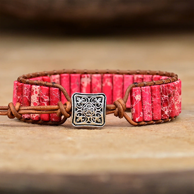 Pulsera cilíndrica de piedra imperial roja – Vitalidad y carácter
