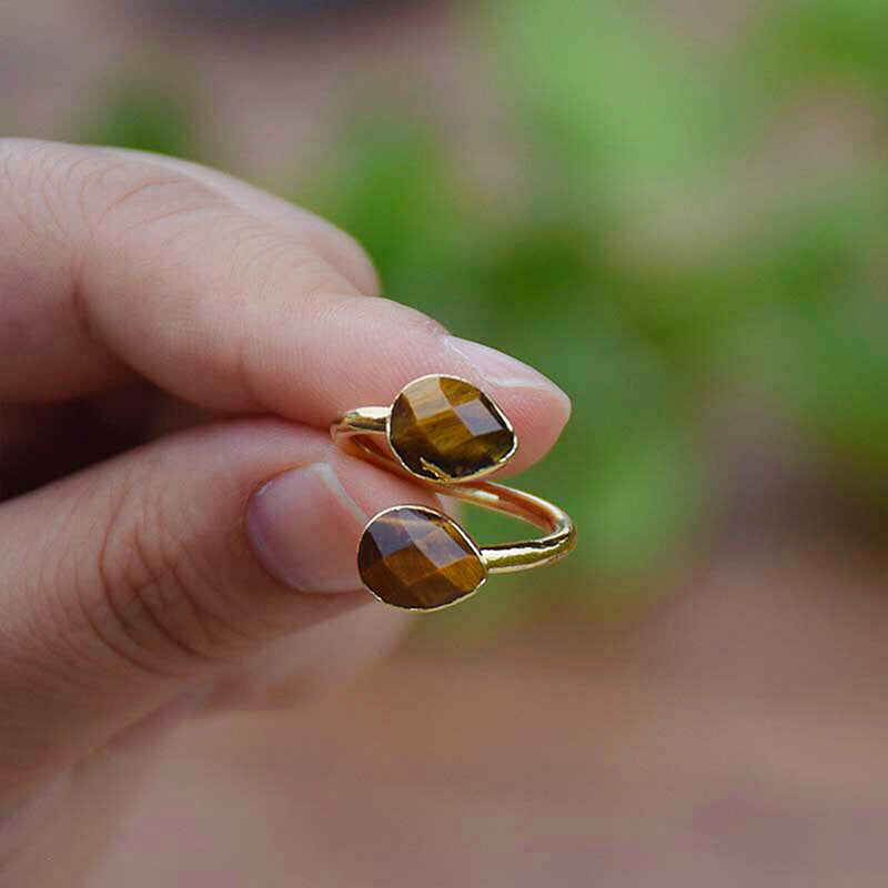 Anillo ajustable de ojo de tigre natural, fuerza y enfoque con energía protectora