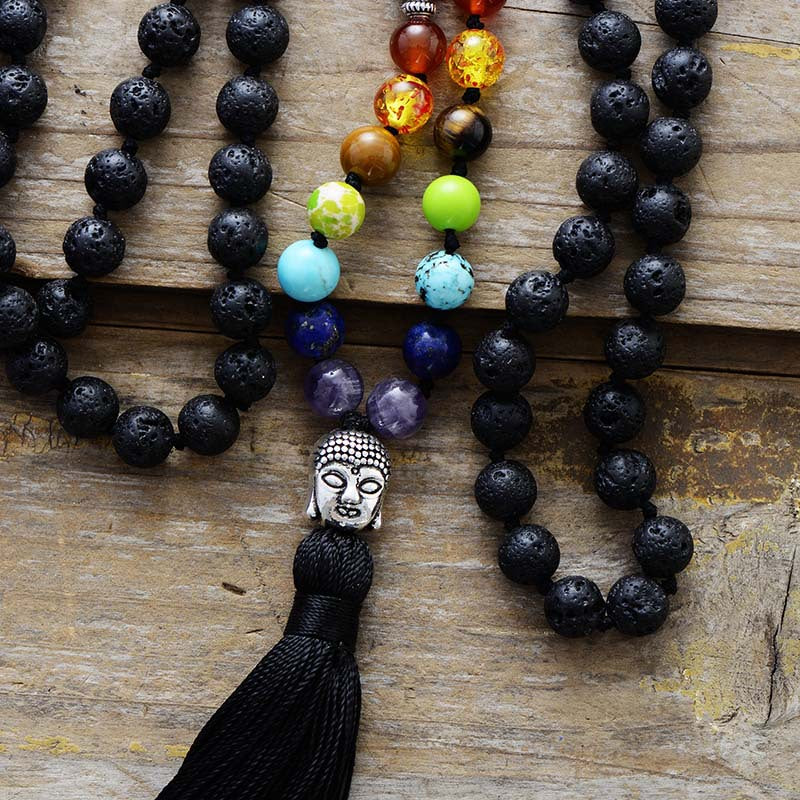 Energía y Protección: Collar Mala de Piedra Volcánica Natural