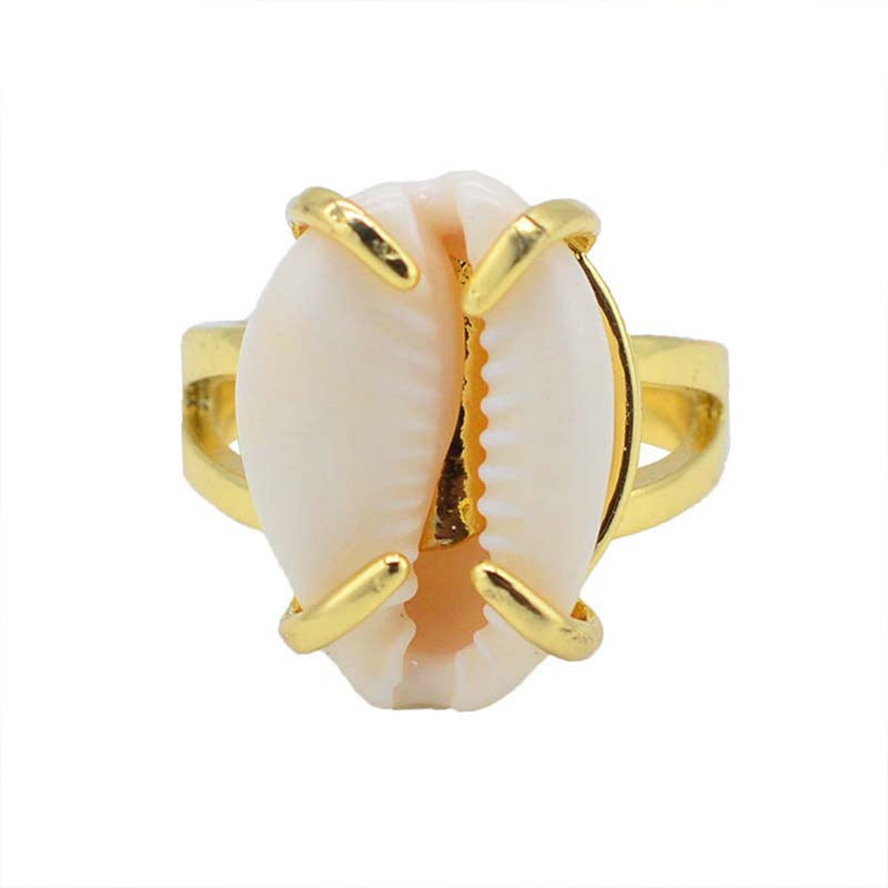 Anillo ajustable con concha natural hueca, alma oceánica y fluidez emocional