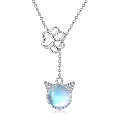 Collar orejas de gato con piedra lunar en plata 925, ternura y energía intuitiva
