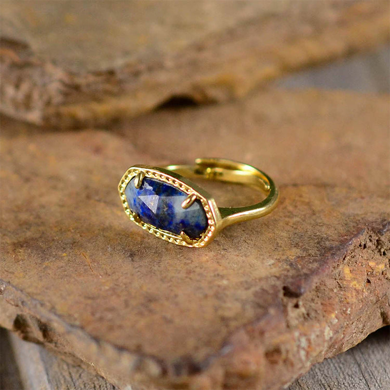 Anillo ajustable de lapislázuli en bronce, sabiduría profunda y poder interior