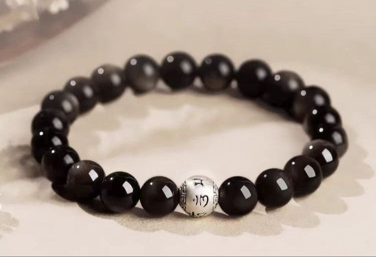 Pulsera de Obsidiana Natural con Mantra de Seis Sílabas: Protección y Armonía Espiritual