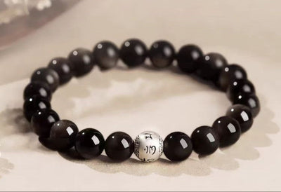 Pulsera de Obsidiana Natural con Mantra de Seis Sílabas: Protección y Armonía Espiritual