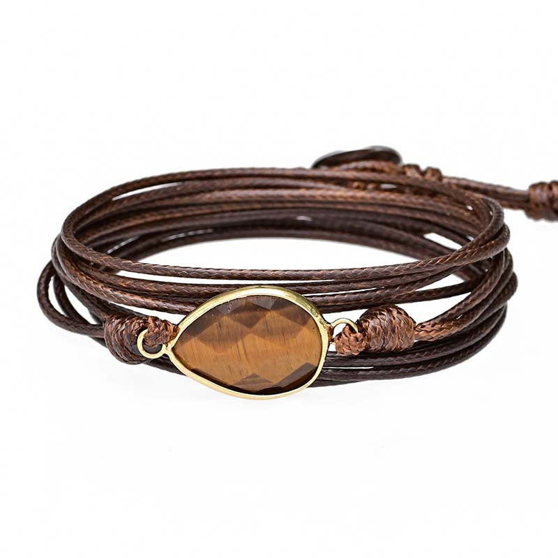 Pulsera envuelta en cuerda de parafina con colgante de ojo de tigre