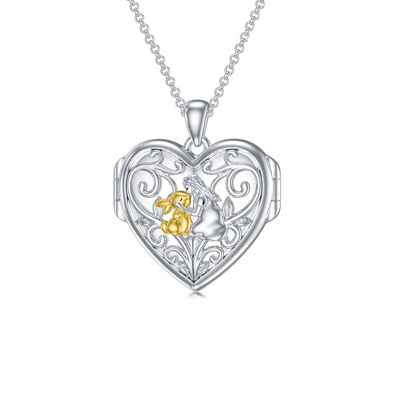 Collar relicario de amor en plata 925, con compartimento para foto y diseño moderno