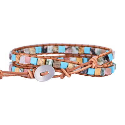 Pulsera de dos capas con turquesa cuadrada, protección emocional y energía libre