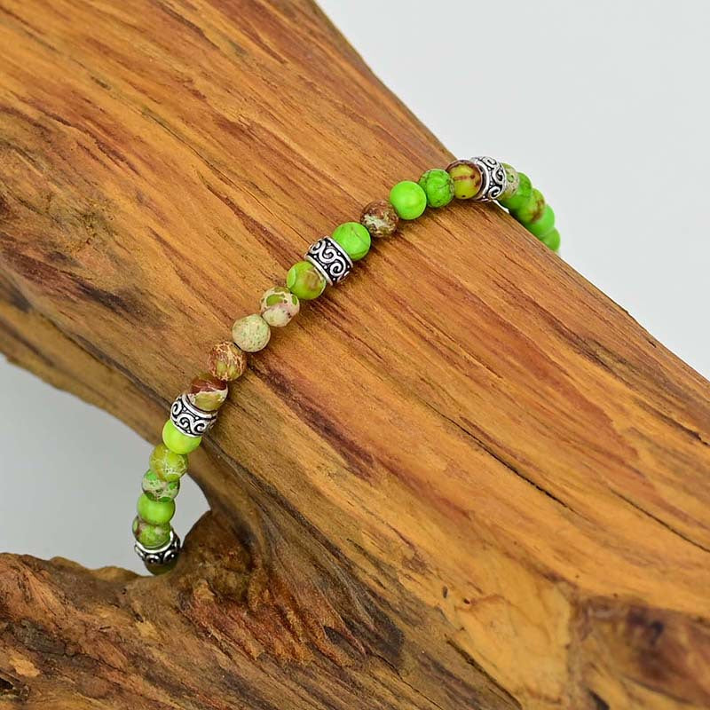 Pulsera Ajustable de Jaspe Verde Natural con Detalles Étnicos
