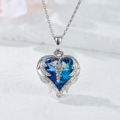 Collar alas de ángel con corazón de lapislázuli en plata 925, protección y sabiduría emocional