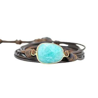 Pulsera de Amazonita Multicapa Tejida a Mano
