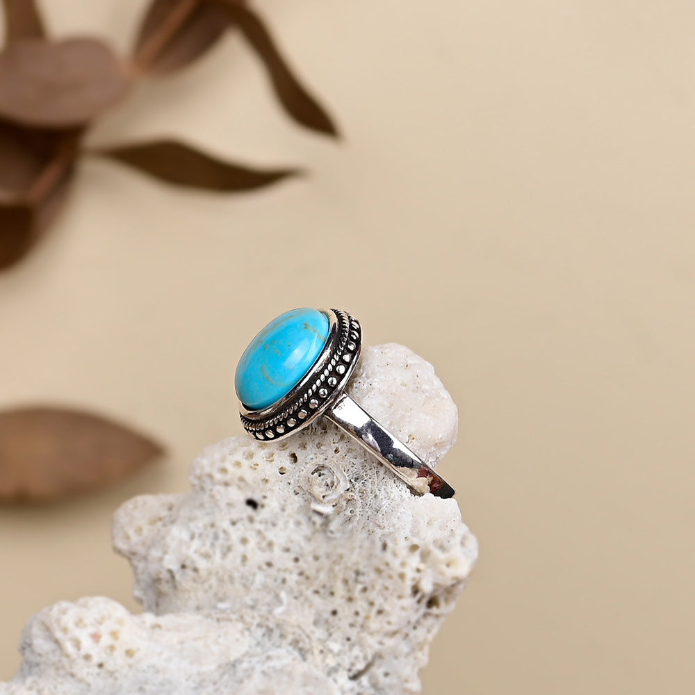 Anillo de turquesa natural en plata 925, protección ancestral y energía positiva